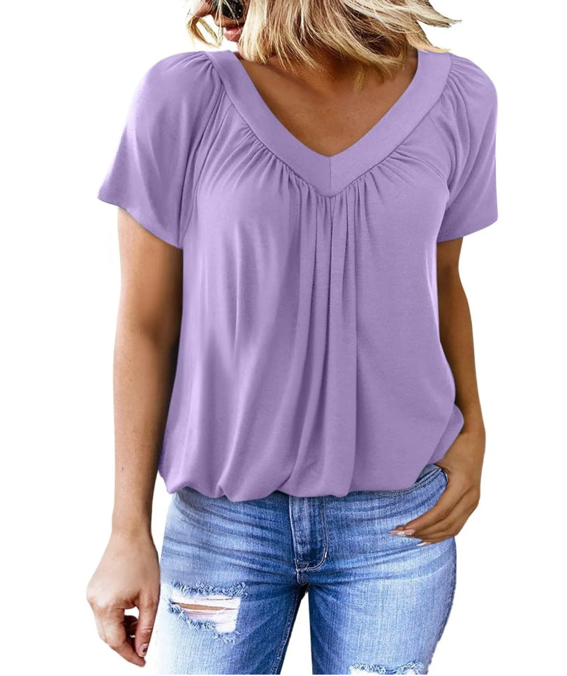 🎁Hot Sale 60% OFF⏳Women's Casual Pleated V-Neck Short-Sleeve Top