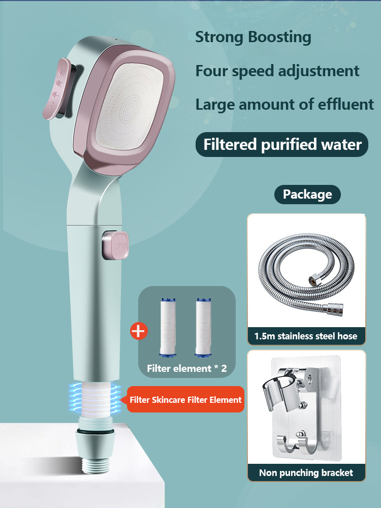 4-mode Handheld Pressurized Shower Head with Pause Switch