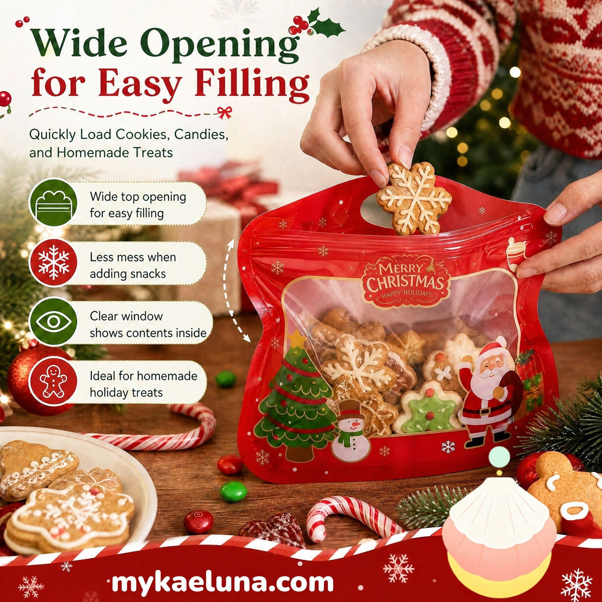 💖LAST DAY SALE 50% OFF!!🎁Easy Fill, Easy Seal🎄 Festive Self-Seal Treat Bags – Santa & Snowman Print | Resealable, Food-Safe & Perfect for Cookies, Chocolates & Little Gifts 🎅⛄