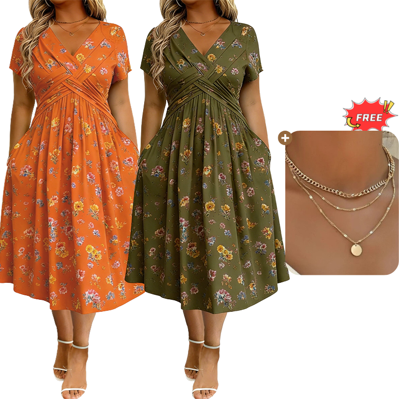 ⏳LAST DAY SALE ONLY£16.99!!🌿Women's V-Neck Floral Print Dress with Twist Waist