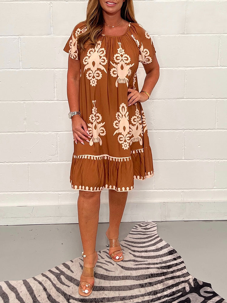Geometric Pattern Multi Print Square Neck Dress🔥Buy 2 Get 10% OFF