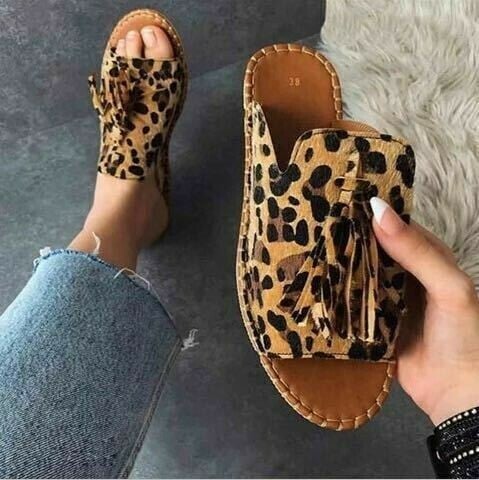 2021 Womens Tassels Open Toe Flats Slides