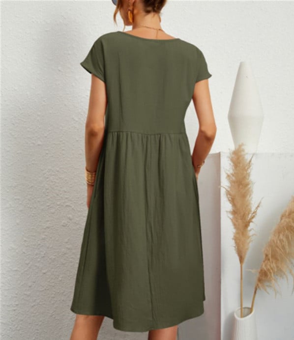 Solid Colour Sleeveless Loose Cotton Pocket Dress