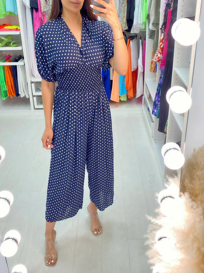 🔥Hot Sale 49% OFF - Polka Dot Printed Elastic Waist Jumpsuit