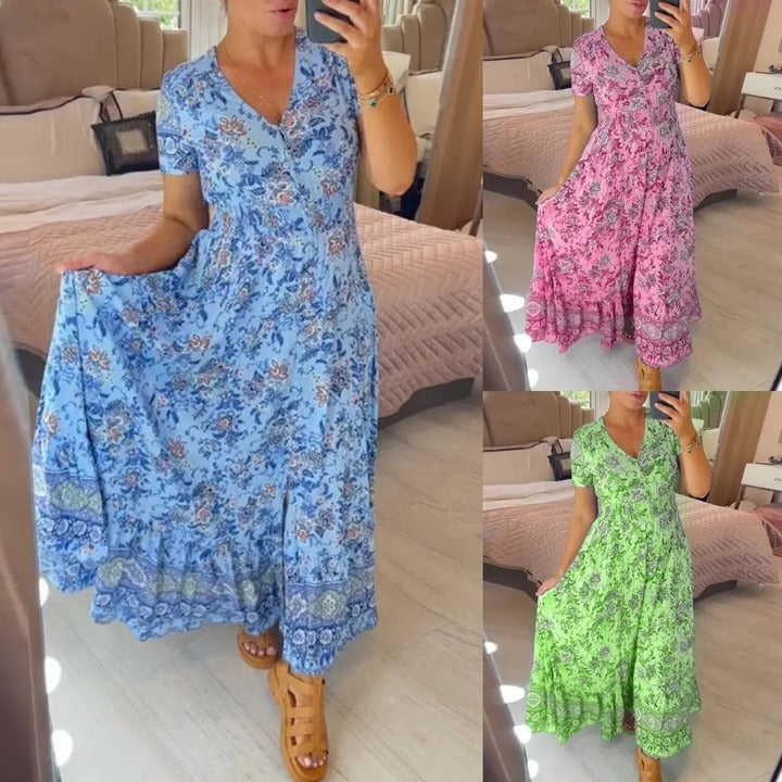 🔥LAST DAY SALE: ONLY ￡14.99!!✨Women's Floral Print V-neck Dress💃