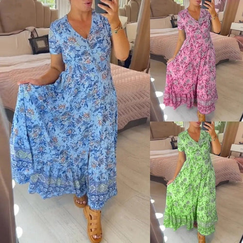 🔥LAST DAY SALE: ONLY ￡14.99!!✨Women's Floral Print V-neck Dress💃