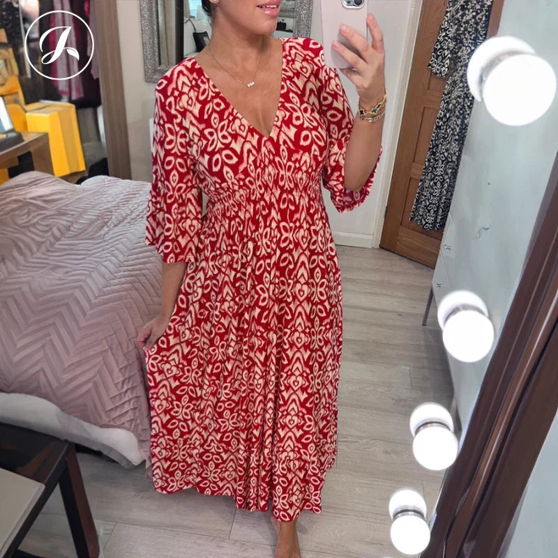 🔥New Year Sale 60% OFF🌸Bohemian Casual Print V-neck Long Dress