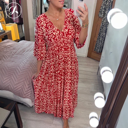 🔥New Year Sale 60% OFF🌸Bohemian Casual Print V-neck Long Dress