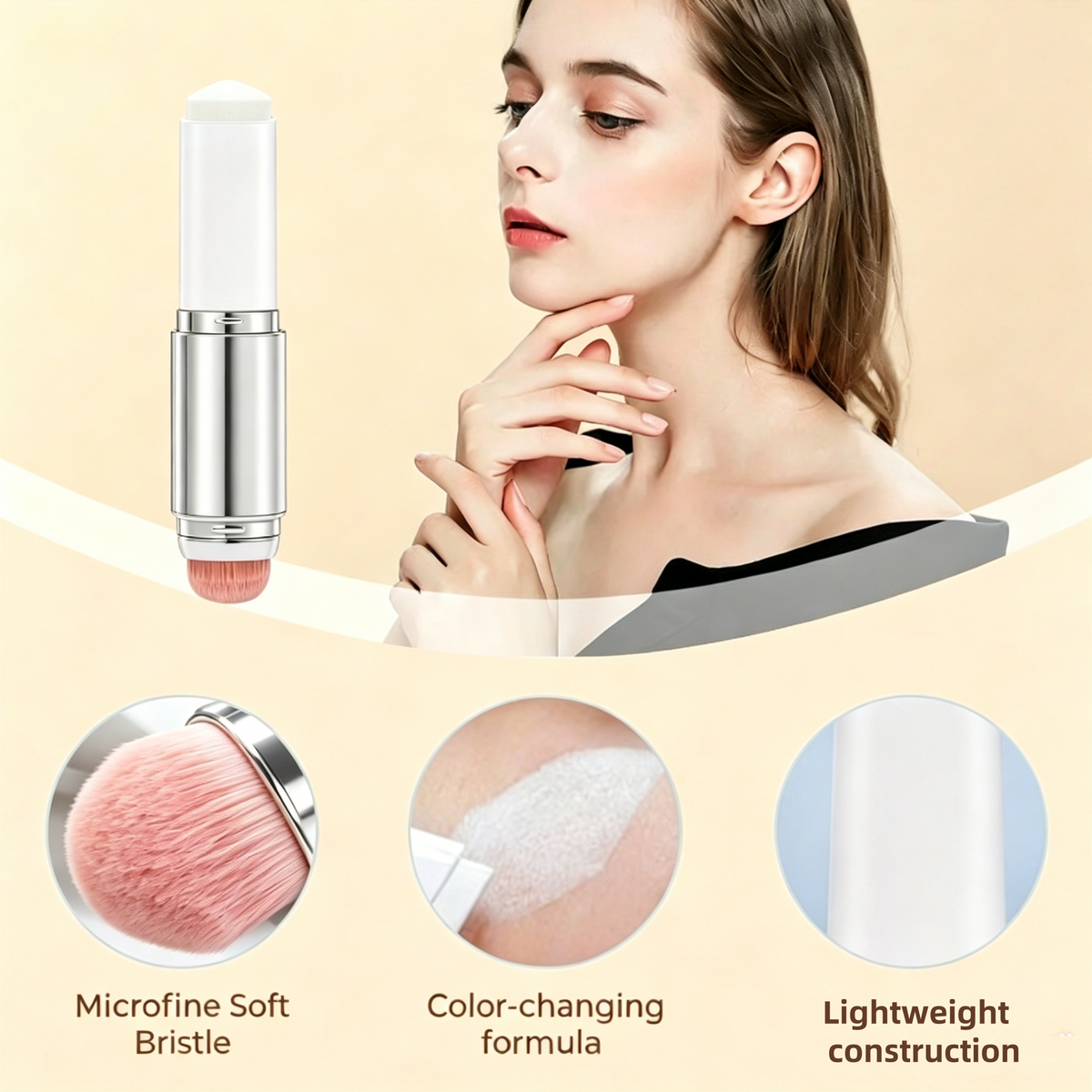 🎁Last Day - BUY 1 GET 1 FREE🎁Cover Cream Stick V w/ Detachable Brush - Korean Skin Care Color-Changing Foundation Stick with Collagen Capsules (0.45 oz)