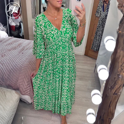 🔥New Year Sale 60% OFF🌸Bohemian Casual Print V-neck Long Dress