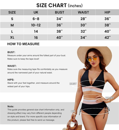 🔥Last Day Special Price £12.99!!💥👙High Waisted Tummy Control Colour Block Bikini Sets