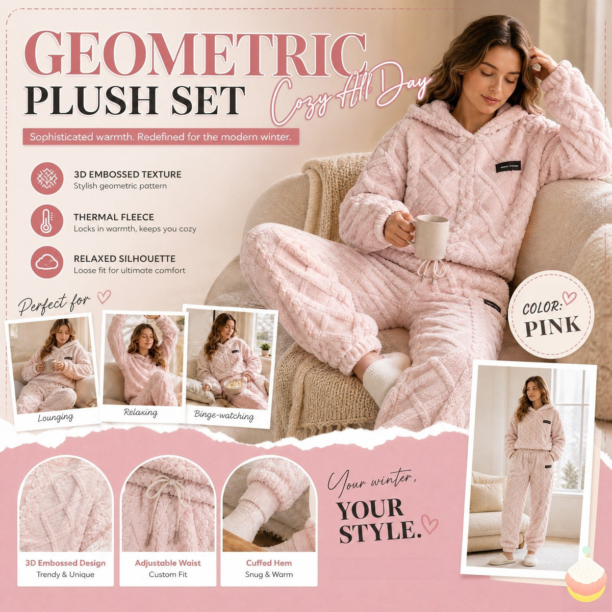 ⏳LAST DAY SALE ONLY ￡24.99!!🔥🍂 Embossed Geometric Plush Set – Timeless Comfort & Effortless Style For Every Occasion