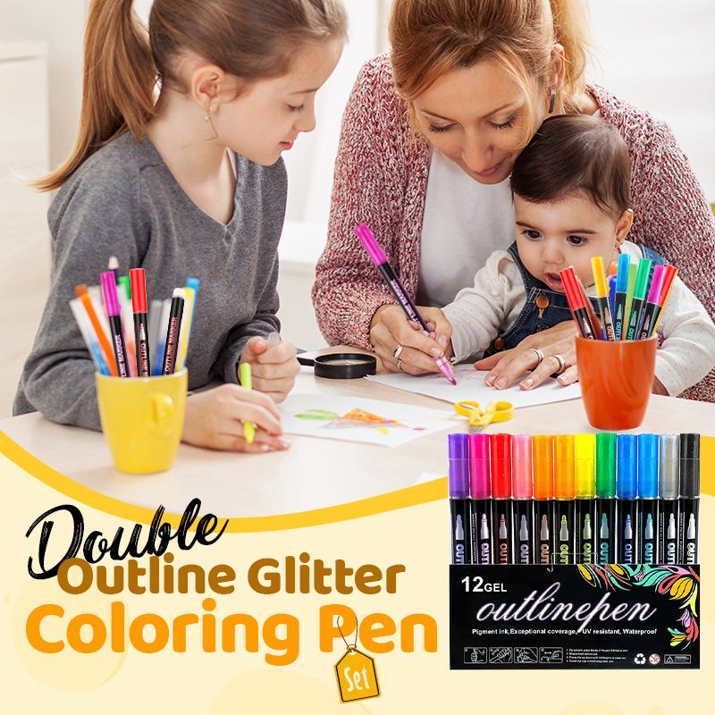 🔥Christmas Sale 49%OFF🎁 Double Outline Glitter Coloring Pen Set
