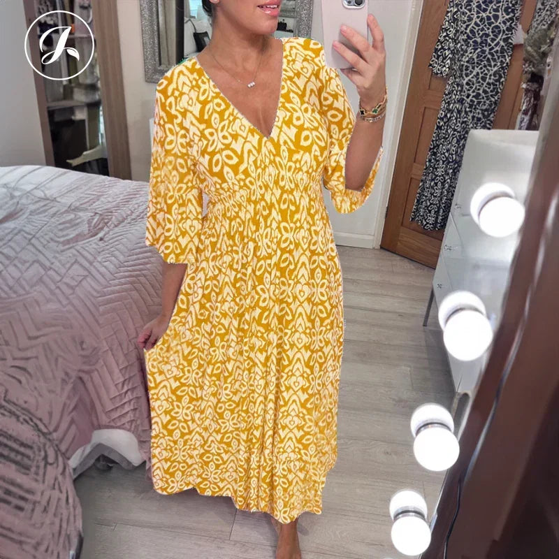 🔥New Year Sale 60% OFF🌸Bohemian Casual Print V-neck Long Dress