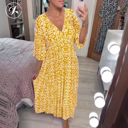 🔥New Year Sale 60% OFF🌸Bohemian Casual Print V-neck Long Dress