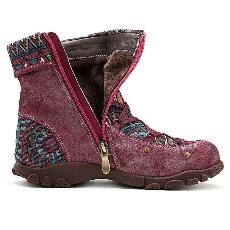 2021 Boho Embroidere Lace-up Casual Ankle Boots