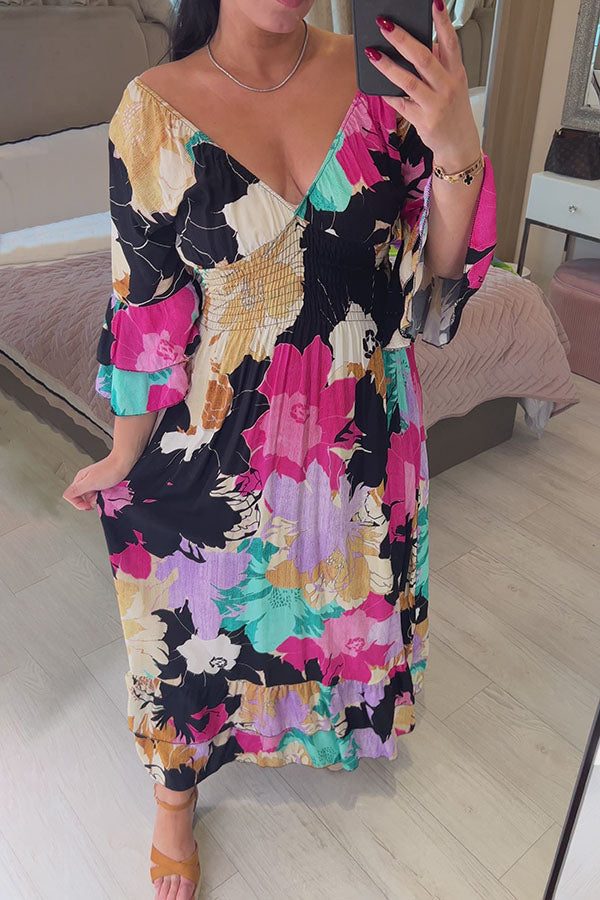 2023 Floral Print Ruffle Hem Maxi Dress（Buy 2 free shipping）