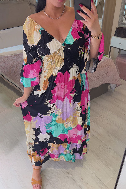 2023 Floral Print Ruffle Hem Maxi Dress（Buy 2 free shipping）
