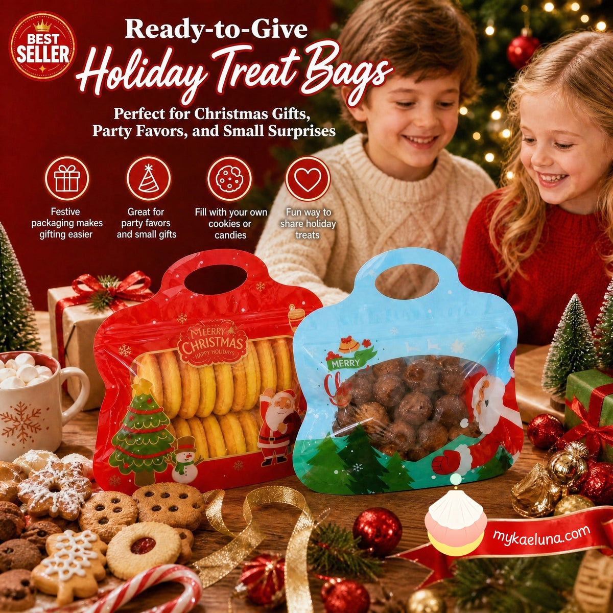 💖LAST DAY SALE 50% OFF!!🎁Easy Fill, Easy Seal🎄 Festive Self-Seal Treat Bags – Santa & Snowman Print | Resealable, Food-Safe & Perfect for Cookies, Chocolates & Little Gifts 🎅⛄