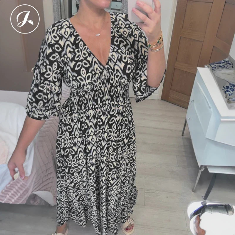 🔥New Year Sale 60% OFF🌸Bohemian Casual Print V-neck Long Dress