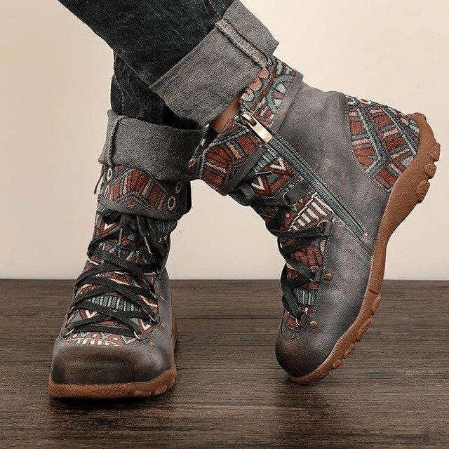2021 Boho Embroidere Lace-up Casual Ankle Boots