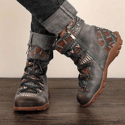 2021 Boho Embroidere Lace-up Casual Ankle Boots