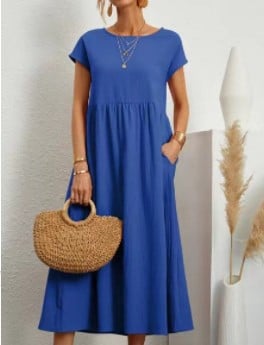 Solid Colour Sleeveless Loose Cotton Pocket Dress