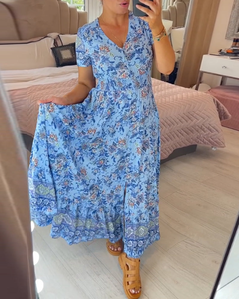 🔥LAST DAY SALE: ONLY ￡14.99!!✨Women's Floral Print V-neck Dress💃