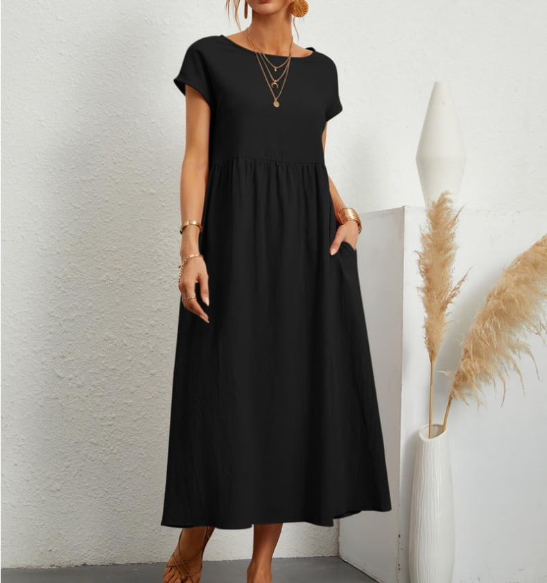 Solid Colour Sleeveless Loose Cotton Pocket Dress