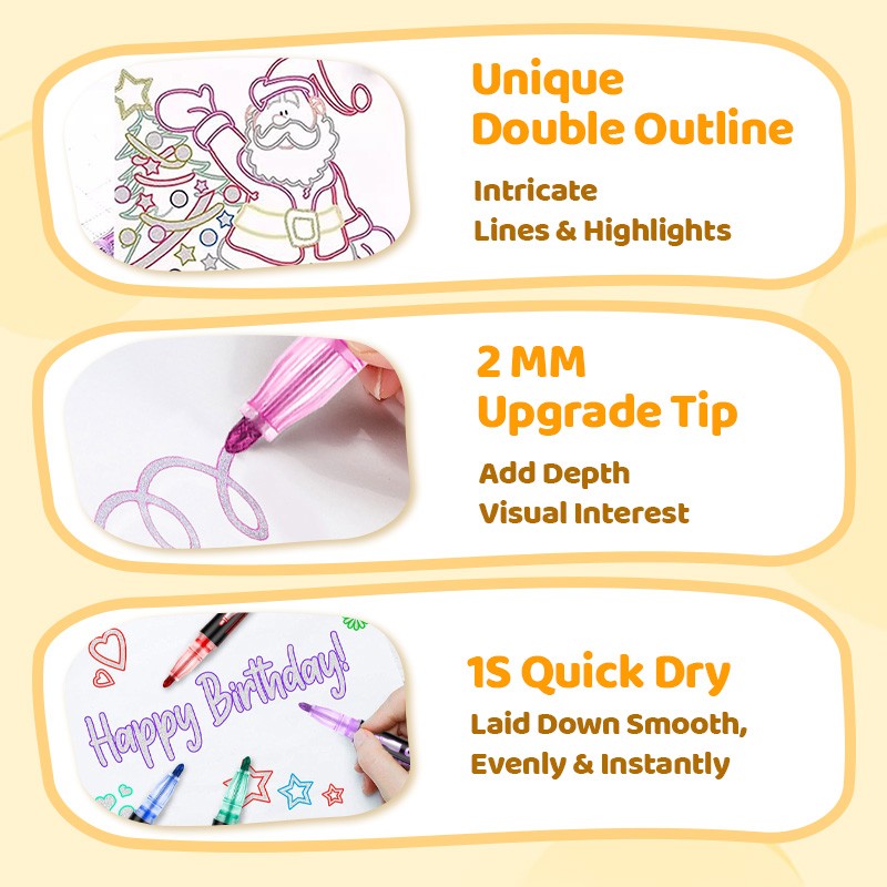 🔥Christmas Sale 49%OFF🎁 Double Outline Glitter Coloring Pen Set