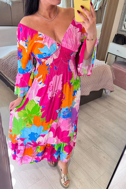 2023 Floral Print Ruffle Hem Maxi Dress（Buy 2 free shipping）