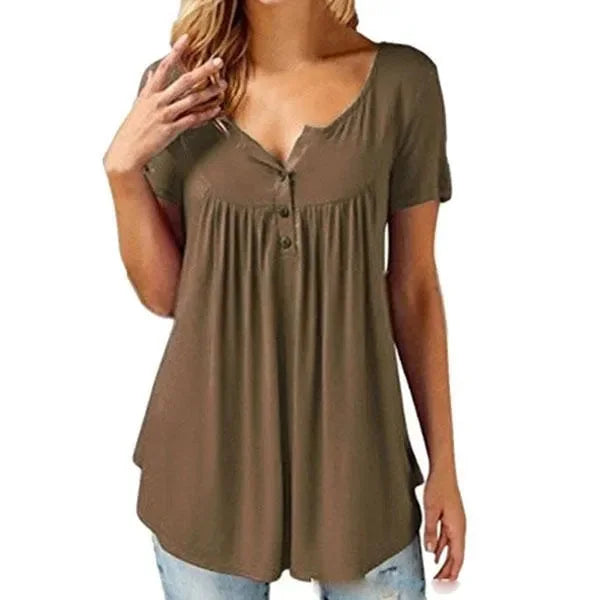 🔥Spring Sale 50% OFF - Women Plain Ruched Short Sleeve Blouses🎁Buy 3 Pay 2&Free Shipping