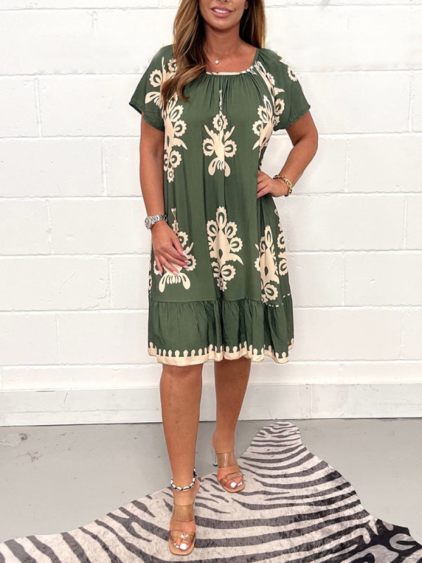 Geometric Pattern Multi Print Square Neck Dress🔥Buy 2 Get 10% OFF