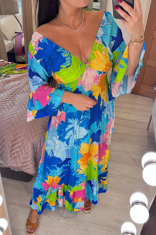 2023 Floral Print Ruffle Hem Maxi Dress（Buy 2 free shipping）