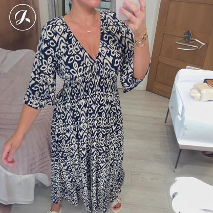 🔥New Year Sale 60% OFF🌸Bohemian Casual Print V-neck Long Dress