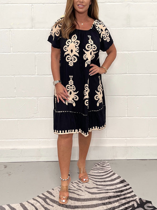 Geometric Pattern Multi Print Square Neck Dress🔥Buy 2 Get 10% OFF