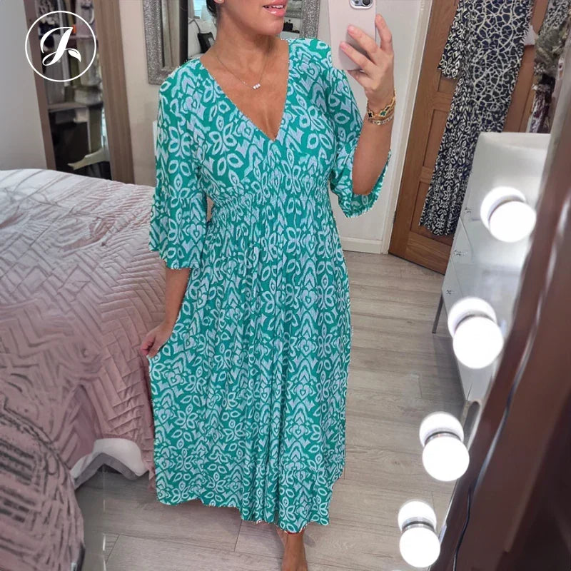 🔥New Year Sale 60% OFF🌸Bohemian Casual Print V-neck Long Dress