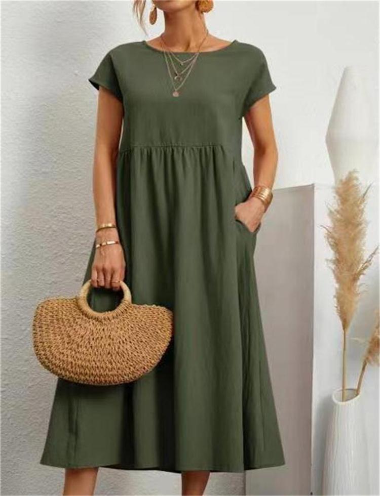 Solid Colour Sleeveless Loose Cotton Pocket Dress