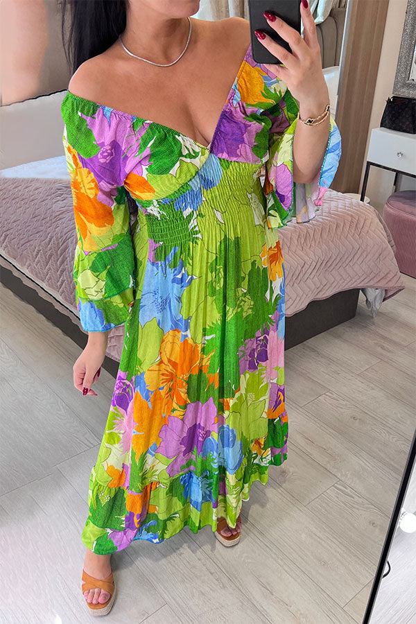 2023 Floral Print Ruffle Hem Maxi Dress（Buy 2 free shipping）