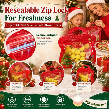 💖LAST DAY SALE 50% OFF!!🎁Easy Fill, Easy Seal🎄 Festive Self-Seal Treat Bags – Santa & Snowman Print | Resealable, Food-Safe & Perfect for Cookies, Chocolates & Little Gifts 🎅⛄