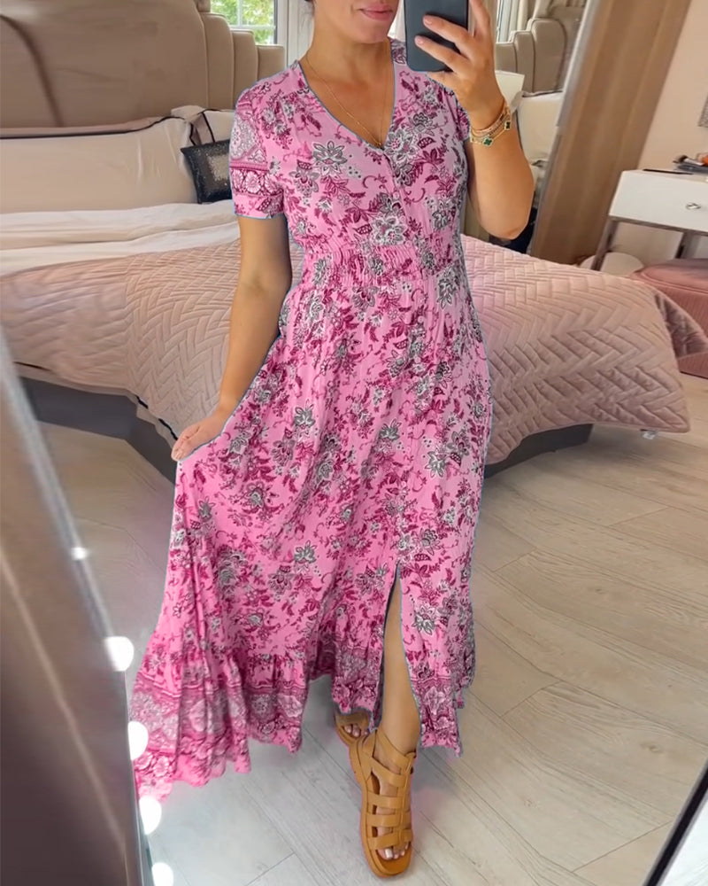 🔥LAST DAY SALE: ONLY ￡14.99!!✨Women's Floral Print V-neck Dress💃