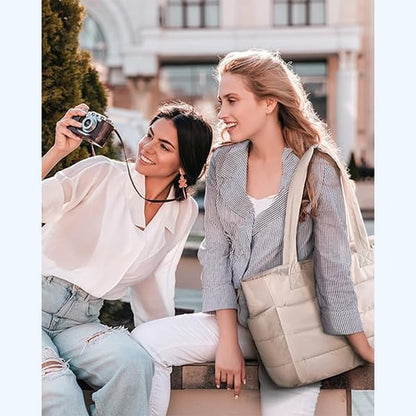 💜Hot Sale 50% OFF 👜Women's Waterproof Bubble Bag 20L Fluffy Tote Bag Quilted Laptop Shoulder Handbag