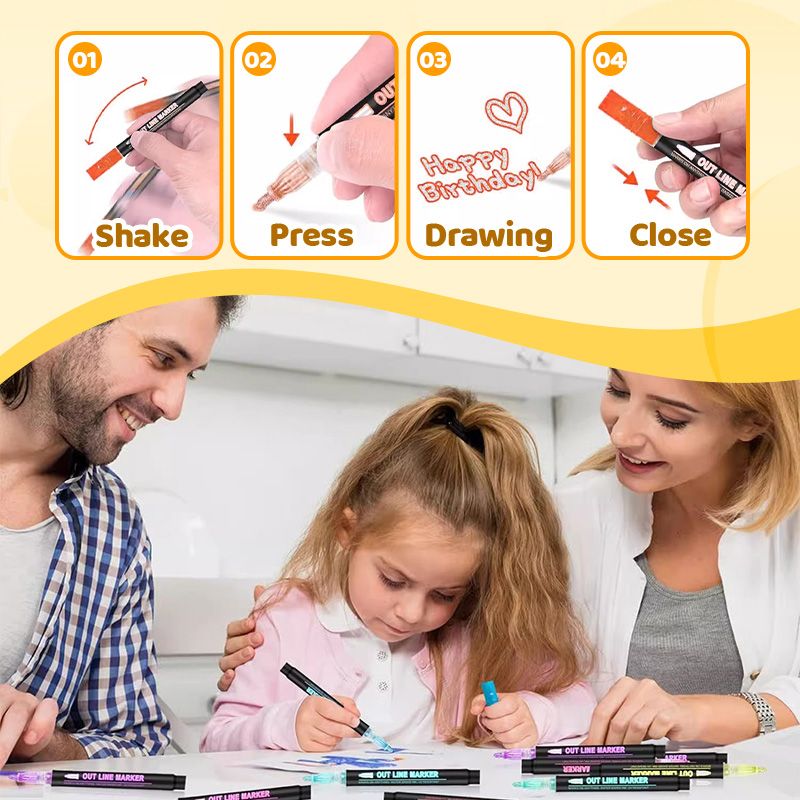 🔥Christmas Sale 49%OFF🎁 Double Outline Glitter Coloring Pen Set