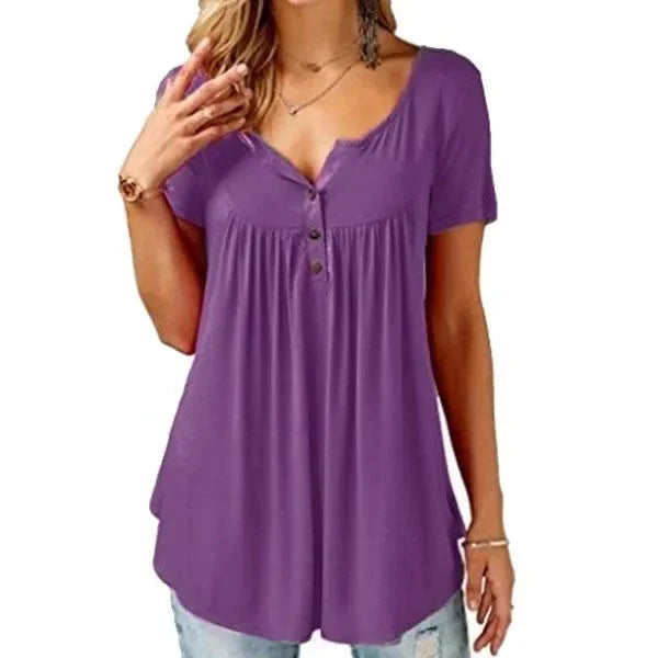 🔥Spring Sale 50% OFF - Women Plain Ruched Short Sleeve Blouses🎁Buy 3 Pay 2&Free Shipping