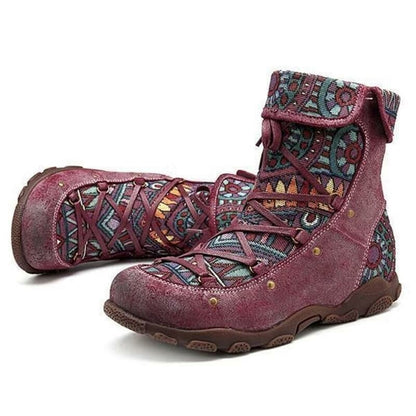 2021 Boho Embroidere Lace-up Casual Ankle Boots