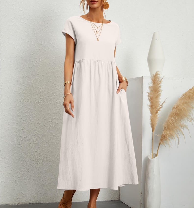 Solid Colour Sleeveless Loose Cotton Pocket Dress