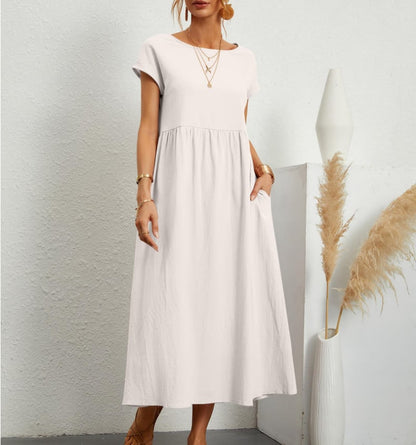 Solid Colour Sleeveless Loose Cotton Pocket Dress