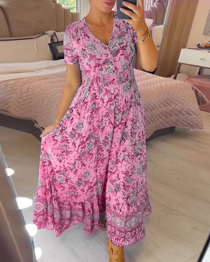 🔥LAST DAY SALE: ONLY ￡14.99!!✨Women's Floral Print V-neck Dress💃