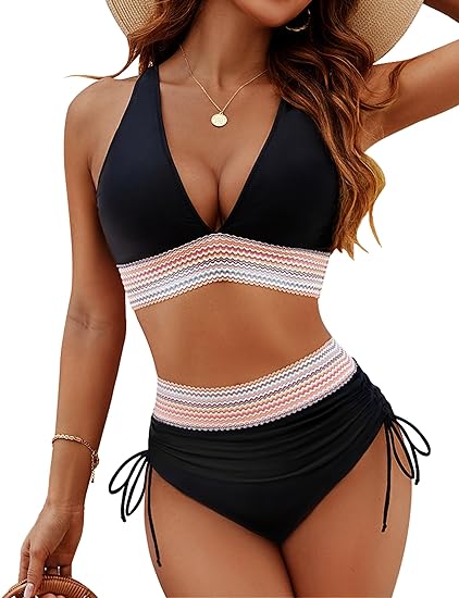 🩱Summer Sale 49% OFF👙High Waisted Tummy Control Color Block Bikini Sets