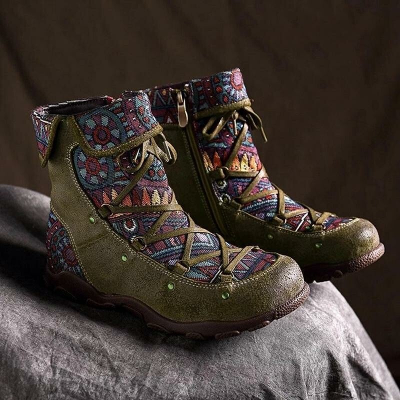 2021 Boho Embroidere Lace-up Casual Ankle Boots